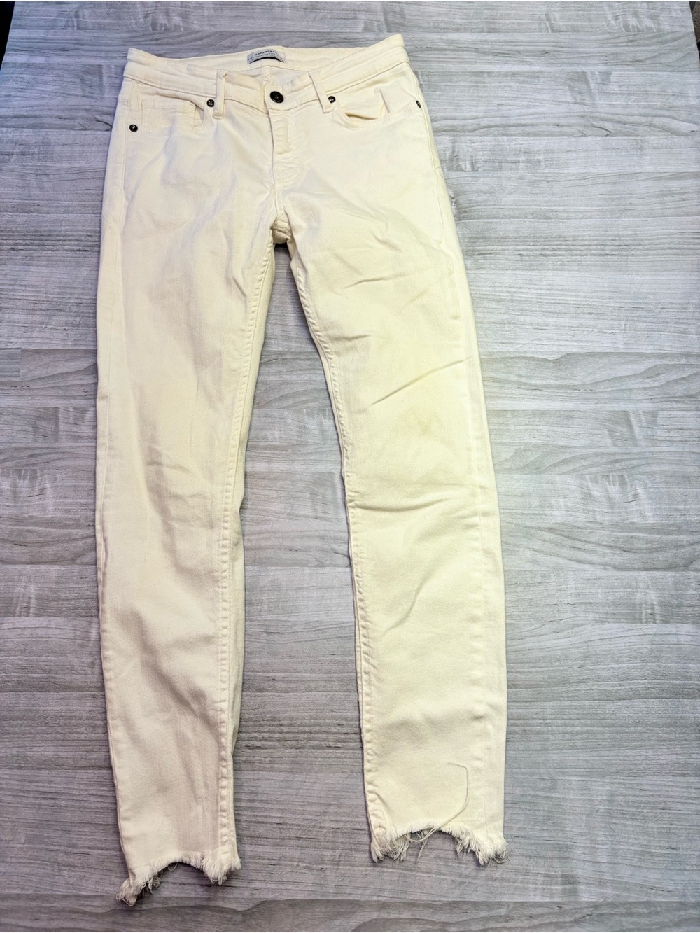 Zara Cream Skinny Jeans with Raw Hem